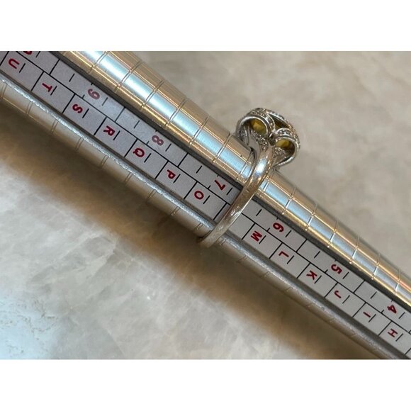 Sterling Silver Citrine & CZ Ring Size 6.5 Elegant Cocktail Bling East West Kay - Picture 8 of 8